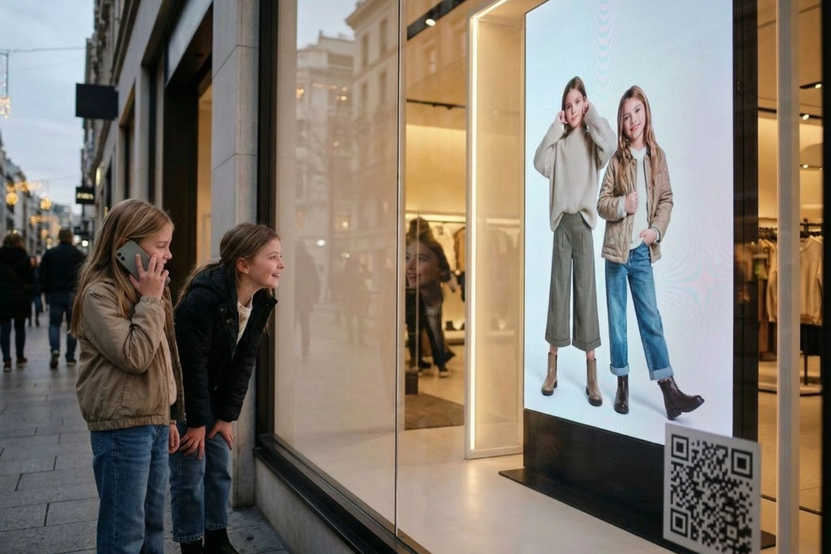Display vetrina: due bimbe si specchiano vestite dall'AI